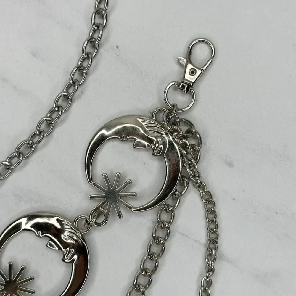 Draped Moon Star Silver Tone Chain Link Belt One Size (OS) ✨